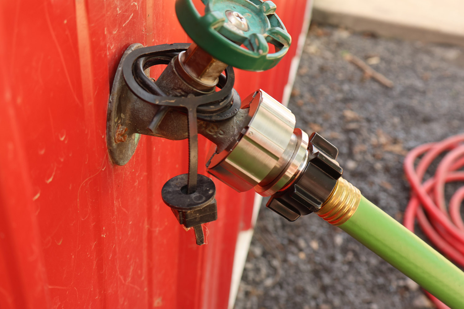Hose Shark connector installed on frost-proof spigot